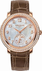 Fake AAA Patek Philippe Complications Mother Of Pearl Dial Taupe Leather Ladies Watch Watch