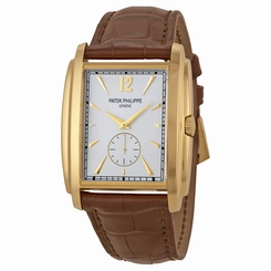 Patek Philippe Gondolo Silver Dial Yellow Gold Leather Mens Watch 5124J-001