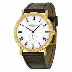 Fake AAA Patek Philippe Calatrava Mechanical White Dial Leather Mens Watch 5119J-001 Watch