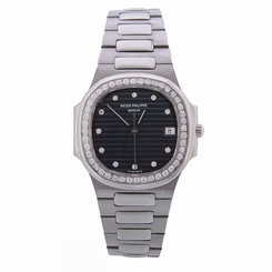 PATEK PHILIPPE 3900 NAUTILUS DIAMOND BEZEL BLACK DIAL SS QUARTZ WOMENS WATCH