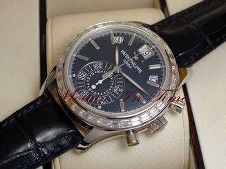 Patek Philippe 5961P-001 Diamond Platinum Blue Annual Calendar Chronograph 40.5m