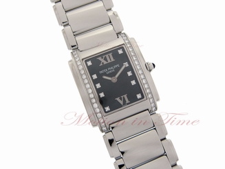 Patek Philippe 4910/10a Ladies' Twenty-4 Stainless Steel with Black Diamond Dial