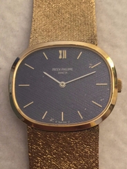 PATEK PHILIPPE SOLID 18K ELLIPSE DRESS OVAL BLUE TRENDY WATCH, 3545, BOX, NICE!