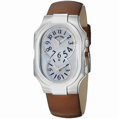 Philip Stein Women's 'Signature' Dual Time Brown Satin Strap Watch