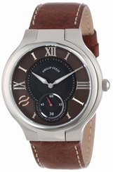 Philip Stein Men's 42-BRN-CSTDBR Round Brown Dial Dark Brown Stitched Cal... New