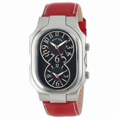 Philip Stein 2-BK-CSTR Mens Black Dial Analog Quartz Watch with Leather Strap