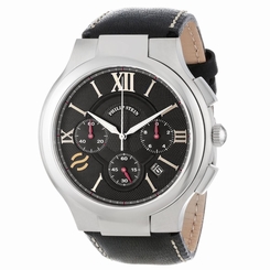 Philip Stein Men's 45-CRBK-CSTB Round Black Chronograph Dial Black Stitched Calf