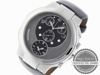 PHILIP STEIN MEN'S QUARTZ CHRONOGRAPH DUAL TIME GMT BLACK & GREY DIAL 9-CRB3-CB