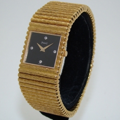 PIAGET 18K YELLOW GOLD MANUAL WIND IMPERADOR WATCH w/BLACK DIAMOND DIAL