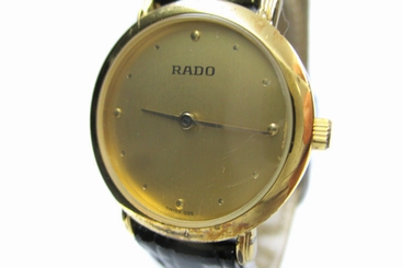 Authentic RADO Gold Dial Black Leather Band Women's Quartz Watch / 204.3591.2