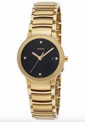 NWOT Ladies Rado Centrix Jubile�� R30528713 Black Diamond Dial Gold Tone SS Watch