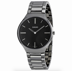 NWOT Men's Rado True Black R27955152 Platinum Tone Ceramic Swiss Quartz Watch