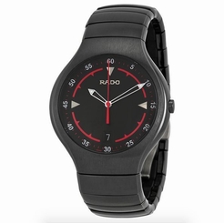 NWOT Men's Rado True Active R27677152 Black Ceramic Red Accent Swiss Watch