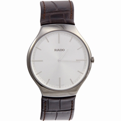 Rado True Thinline Silver Dial Brown Leather Mens Watch R27955105