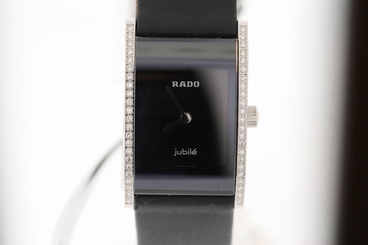 NWOT Ladies Rado Integral Jubile�� R20759155 Black Dial Leather Diamond Watch
