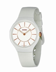 NWT Ladies Rado Thinline R27958109 White & Rose Gold Rubber Strap Quartz Watch