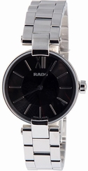 Rado R22854153 Coupole Ladies Watch - Black Dial Stainless Steel Case Quartz