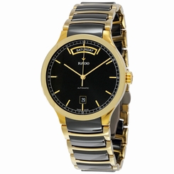Rado Centrix Day-Date Black Dial Gold-plated Black Ceramic Mens Watch R30157162