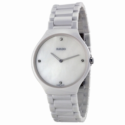 Rado True Thinline Mother of Pearl Dial White Ceramic Mens Watch R27957902