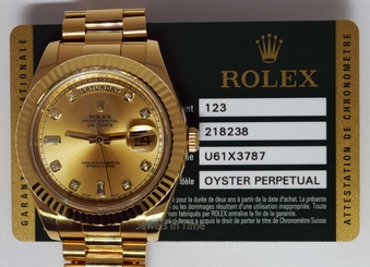 Rolex Day-Date II 18k Yellow Gold Mens Watch Diamond Dial Box/Papers 218238