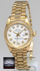 Rolex Datejust President 18k Yellow Gold White Diamond Dial Ladies Watch 6917