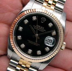 Rolex DATEJUST 116233 Mens Steel & Yellow Gold JUBILEE Black Diamond Dial 36MM