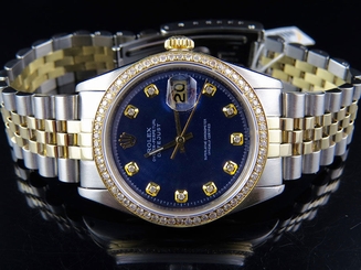 Mens Rolex Datejust 18K 2 Tone Gold 36MM Jubilee Blue Dial Diamond Watch 2 Ct