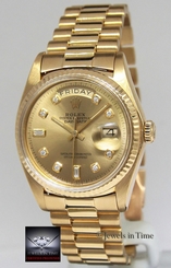 Rolex Day-Date President 18k Yellow Gold Champagne Diamond Dial Mens Watch 1803