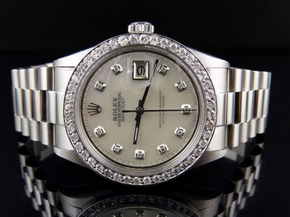 Mens Stainless Steel Rolex Datejust Presidential 36 MM MOP Diamond Watch 2.5 Ct