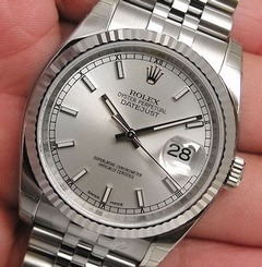 Rolex DATEJUST 116234 Mens Steel & 18K White Gold Jubilee Silver Index Dial 36MM 845960035095
