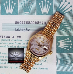 Rolex Ladies Datejust President 18k Yellow Gold Diamond Watch Box/Papers 69178