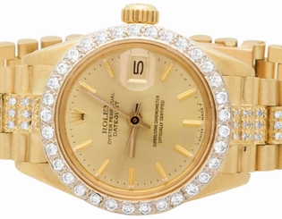 Fake AAA Ladies 26mm 18k Yellow Gold Rolex Datejust Presidential Diamond Watch 6.5 Ct Watch