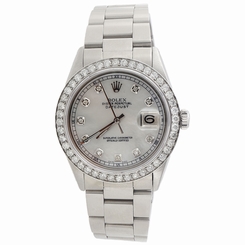 Diamond Rolex Datejust Watch Mens 36mm Oyster Band White Custom MOP Dial 2.20 Ct