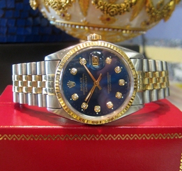 Mens ROLEX Oyster Perpetual Datejust Diamond Dial Stainless Steel & Yellow Gold