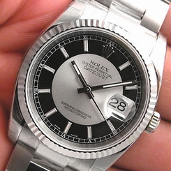 Rolex DATEJUST 116234 Mens Steel & White Gold Oyster Black BULLSEYE Dial 36MM 845960035095