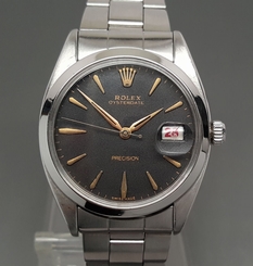 ROLEX Oysterdate Precision 6494 Roulette Date Black Dial w/ Original Bracelet