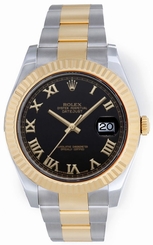 Rolex Datejust II Men's 2-Tone 41mm Watch 116333 Black Roman Dial