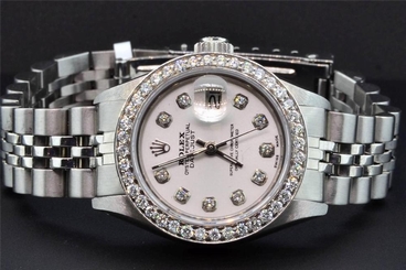 Rolex Oyster Perpetual Date Just Women's Stainless Steel Diamond Watch 1.50 CT