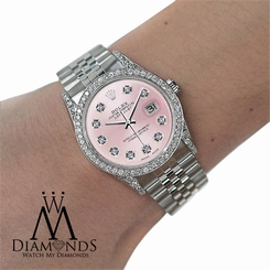 ROLEX Oyster Perpetual Datejust 36mm Diamonds Pink Dial Stainless Steel Watch
