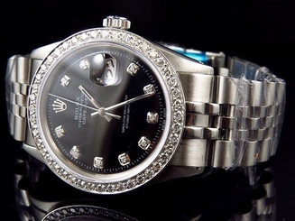 Mens Stainless Steel Rolex Datejust Jubilee Black Dial Diamond Watch with 2.15Ct