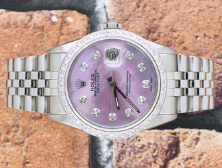 Gents Pink Mother of Pearl Diamond Dial & Bezel Rolex Oyster Perpetual Datejust.