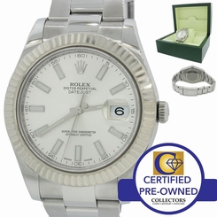 2016 Rolex DateJust II 18k White Gold Steel Silver Stick 41mm 116334 Watch w Box 683498458203