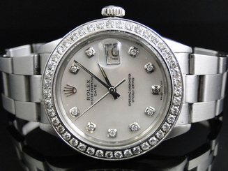 Mens Stainless Steel Rolex Datejust 1 Watch with 2.15 Ct Diamond MOP Dial