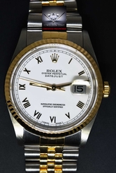 Rolex Datejust 18k Yellow Gold & Stainless Steel Roman Dial Mens Watch 16233