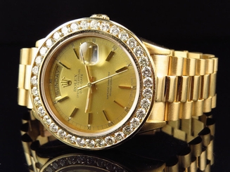 Mens 36 MM Rolex Day-Date Presidential 18038 18k Yellow Gold Diamond Watch 6 Ct