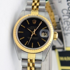 Rolex Lady Datejust Gold Steel Black Tapestry Dial 79173 Jubilee - WATCH CHEST