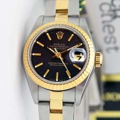 Rolex Lady Datejust Gold Steel Black Tapestry Dial 79173 Oyster - WATCH CHEST