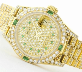 18K Gold Diamond/Emerald Pave Dial  Rolex 6917 Datejust President Bracelet Watch