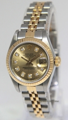 Rolex Datejust 18k Yellow Gold/Steel Champagne Diamond Dial Ladies Watch 69173 27543000069