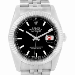 Rolex Datejust Steel 18K White Gold Black Baton Dial Watch 116234 845960035095